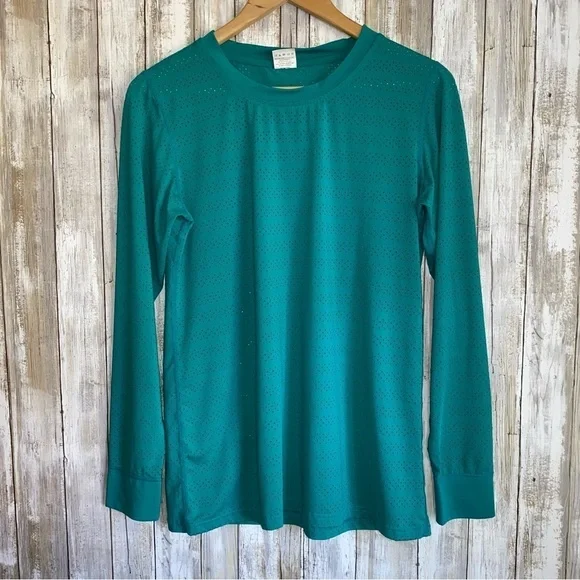 ZYIA Active Chill Long Sleeve Perforated Mesh Breathable Teal Green - Picture 2 of 5